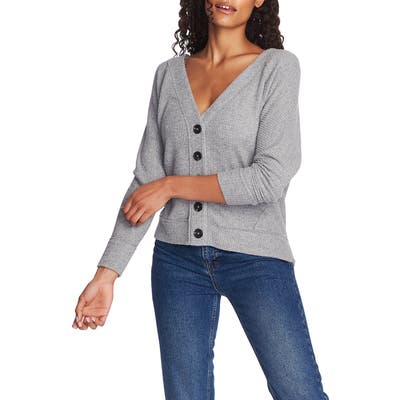 1.state Button Front Crop Cardigan, Grey