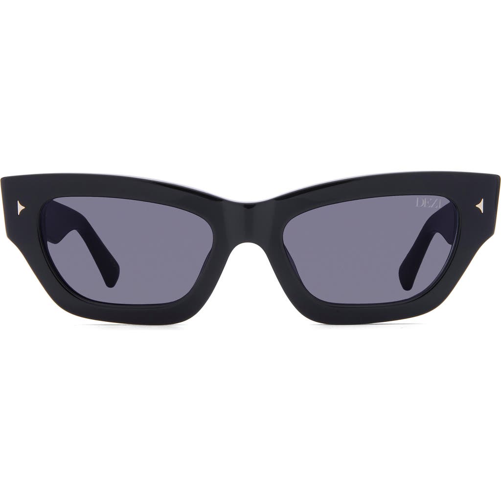 Dezi Stacked 55mm Cat Eye Sunglasses In Black/dark Smoke/gold