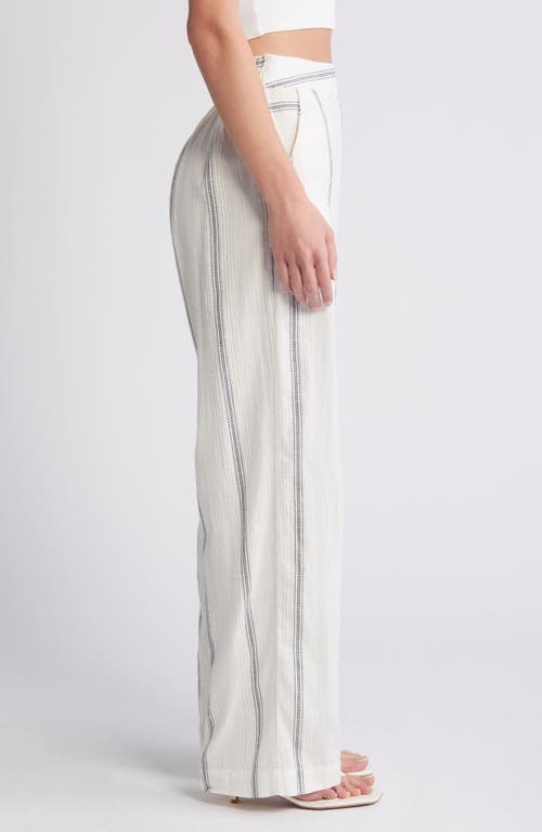 Shop Vero Moda Embroidered Stripe Cotton Wide Leg Pants In Birch/navy Blazer