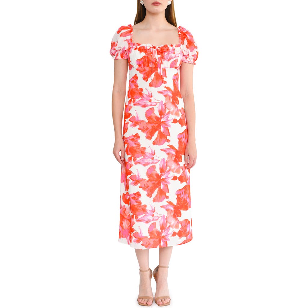 Wayf Felicity Floral Print Midi Dress In Orange
