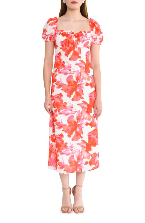 WAYF Felicity Floral Print Midi Dress Coral/pink Hibiscus at Nordstrom,