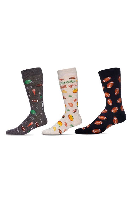 Memoi Sports Assorted 3-pack Crew Socks In Black-natural