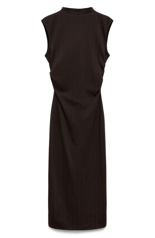 Shop Mango Gathered Detail Herringbone Stitch Knit Dress In Chocolate