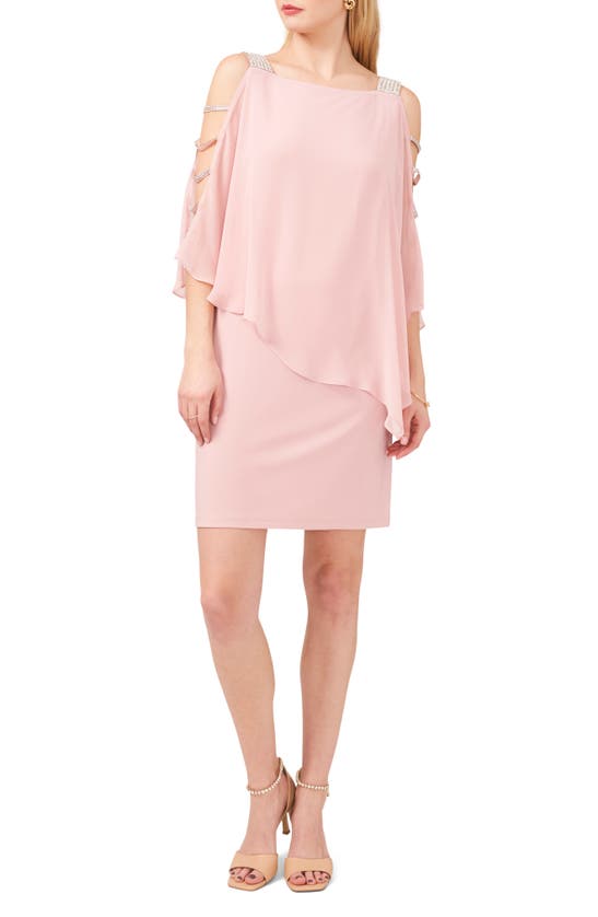 Shop Chaus Crystal Strap Chiffon Overlay Minidress In Puff Pink