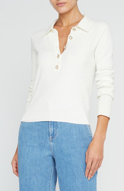 L'AGENCE Sterling Crystal Button Cotton Blend Sweater Ivory /Jewel at Nordstrom,