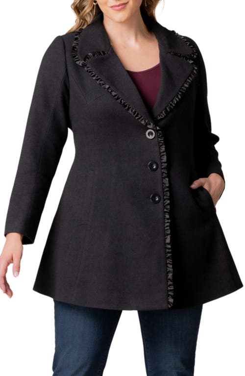 Shop Kiyonna Juliette Satin Trim Princess Seam Coat In Black Noir