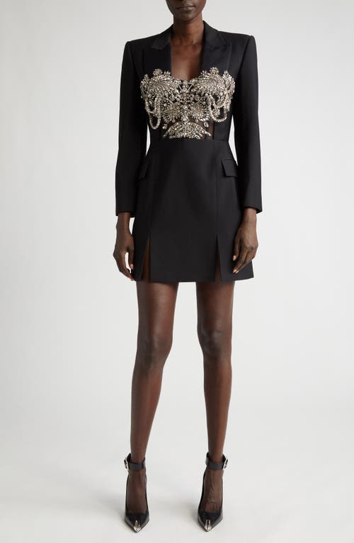 Alexander McQueen Jeweled Corset Wool Tuxedo Minidress in Black at Nordstrom, Size 6 Us