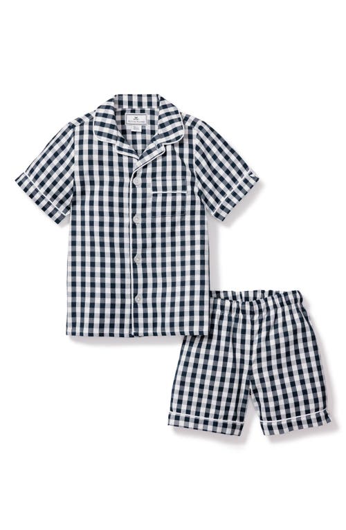 Petite Plume Kids' Gingham 2-Piece Short Pajamas in Navy