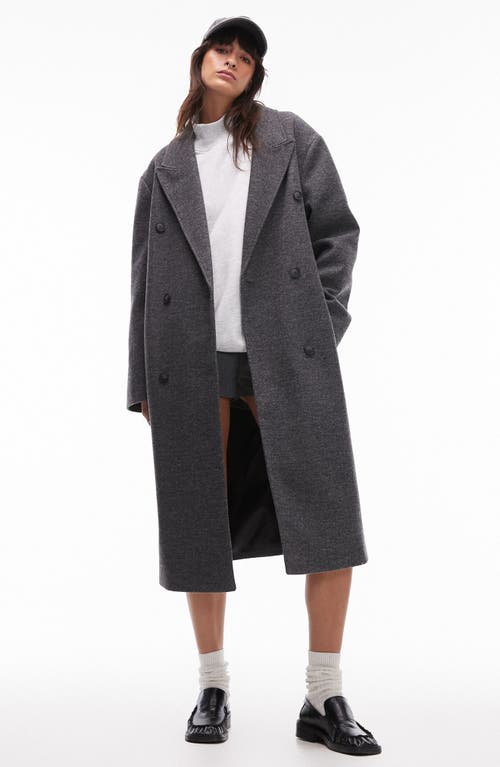 Shop Topshop Oversize Double Breasted Coat In Grey