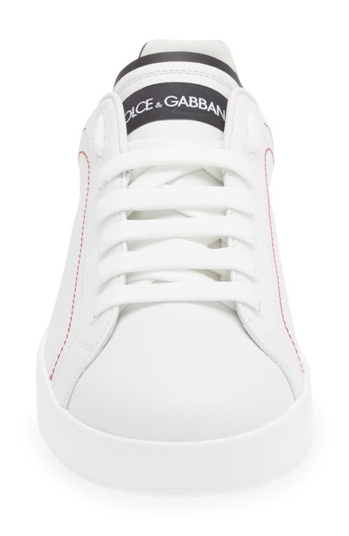 Dolce & Gabbana Portofino Leather Sneakers With Rubberized Logo Shoes In White/black