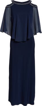 Alex Evenings Embellished Cold Shoulder Popover Formal Gown