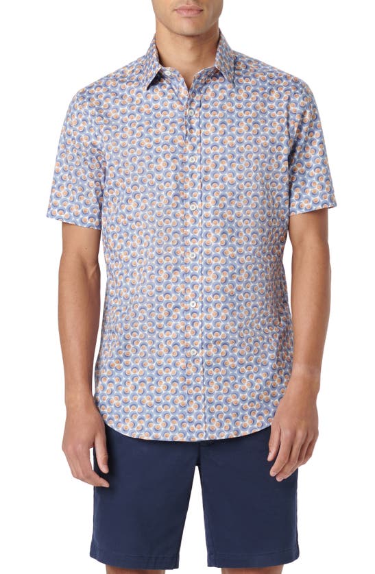 Shop Bugatchi Orson Dot Print Short Sleeve Stretch Cotton Button-up Shirt In Caramel