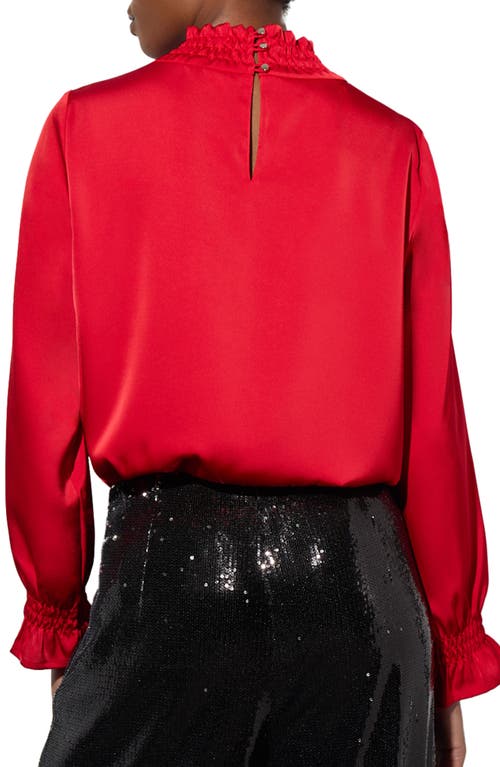 Ming Wang Smocked Trim Crêpe De Chine Charmeuse Top In Dusk Red