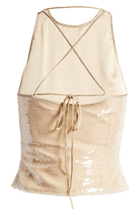 Shop Mistress Rocks Sequin & Lace Tie Back Sleeveless Top In Sandstone