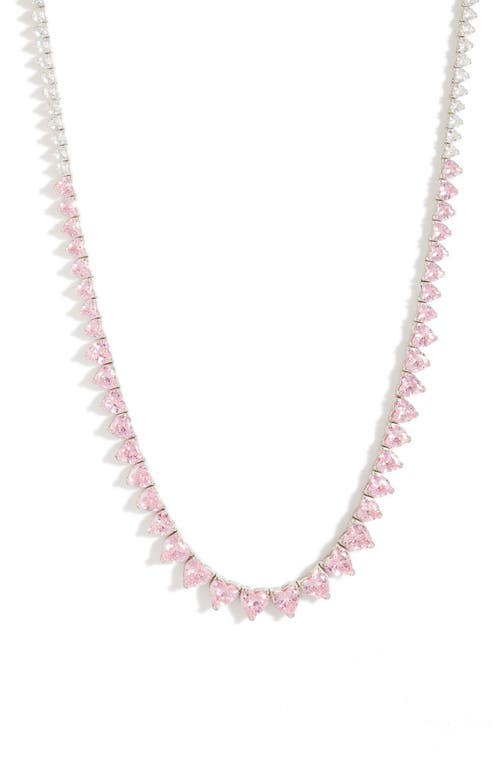 Shymi Graduated Heart Tennis Necklace In Silveralf Pink/white