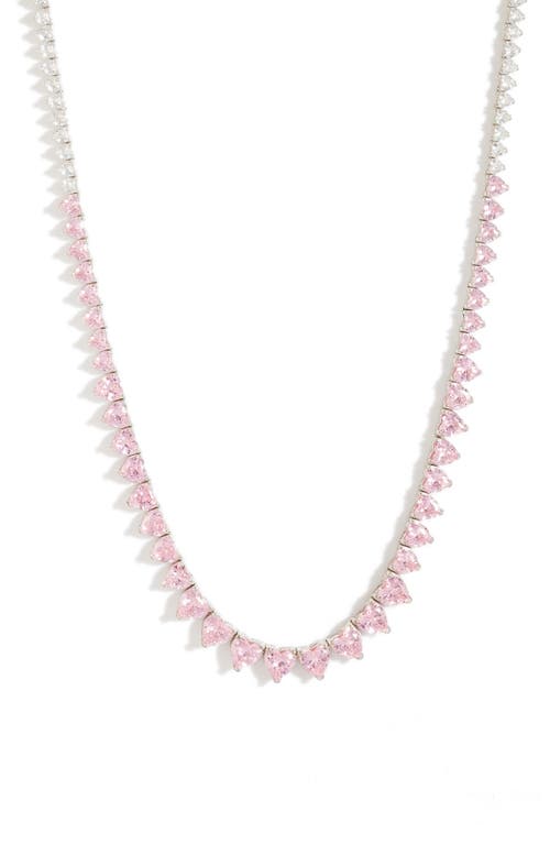 Shop Shymi Graduated Heart Tennis Necklace In Silveralf Pink/white