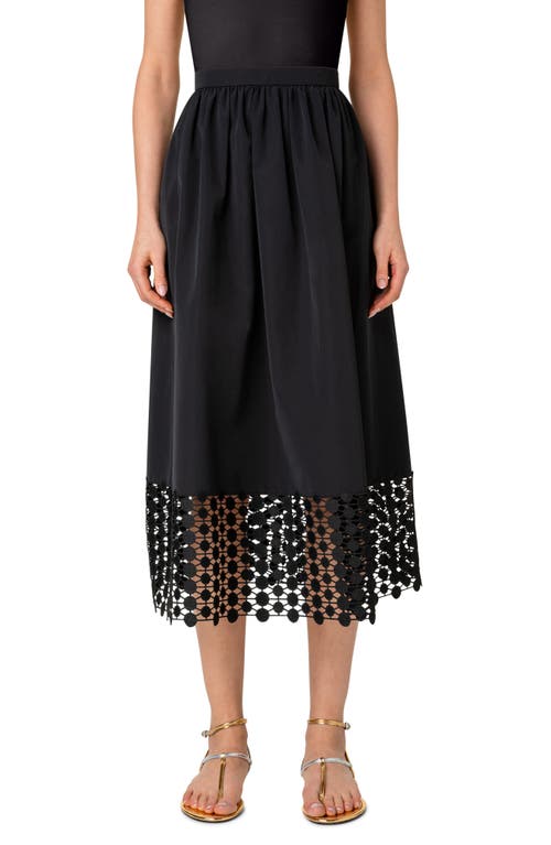 Dot Guipure Lace Hem Taffeta Midi Skirt in 009 Black