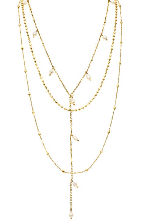 Sterling Forever 14K Gold Plated Sterling Silver Triple Layer Necklace Spacer at Nordstrom Rack