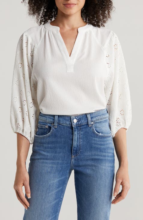 Embroidered Eyelet Raglan Sleeve Top