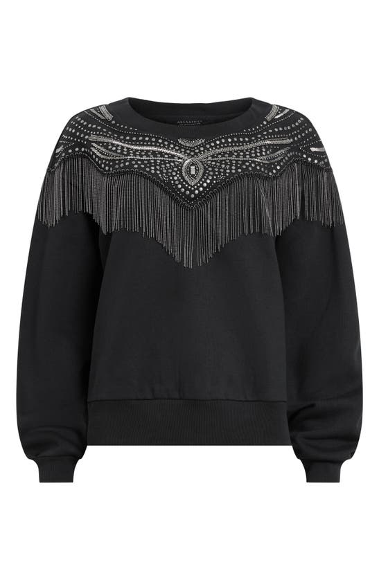 Shop Allsaints Winona Jaine Embellished Fringe Sweatshirt In Black