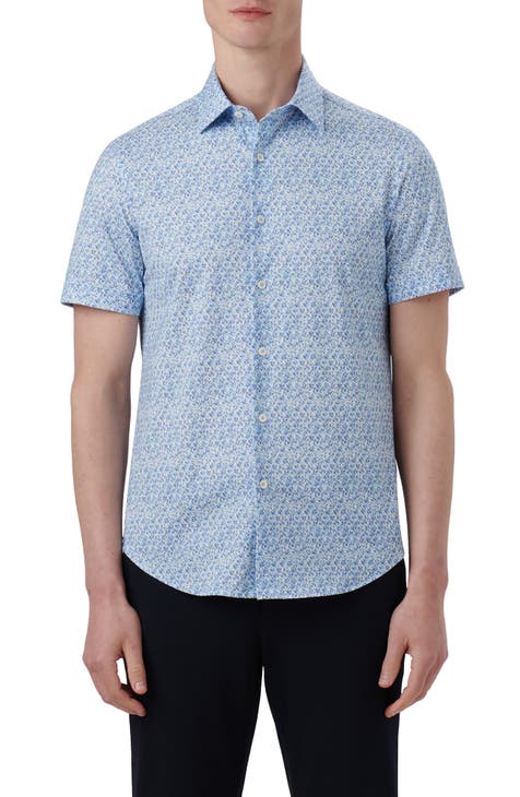 OoohCotton® Leaf Print Short Sleeve Button-Up Shirt