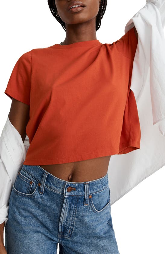 Madewell Lakeshore Softfade Cotton Crop Tee In Roasted Squash