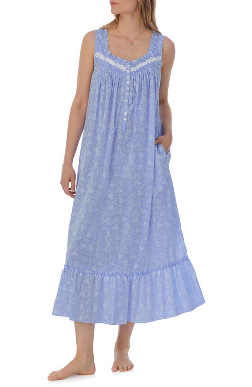 Shop Eileen West Floral Sleeveless Cotton Ballet Nightgown In Blue/white