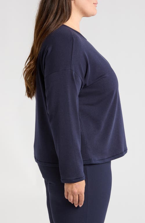 Eileen Fisher Crewneck Long Sleeve Longline Top In Ink