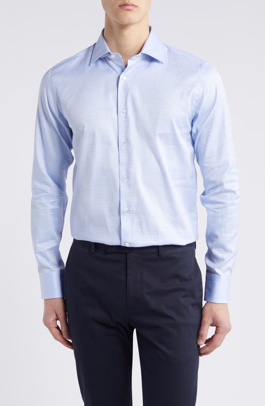 Canali Regular Fit Geometric Pattern Dress Shirt In Light Blue