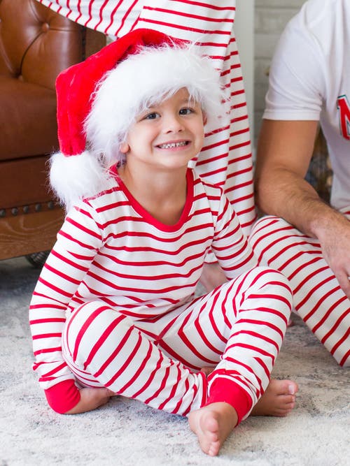 Ruggedbutts Modal Blend Boys Long Sleeve Pajama Set In Red & White Stripe