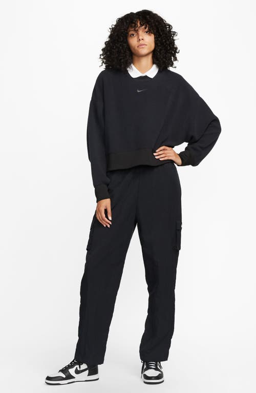 Shop Nike Oversize Fleece Crop Crewneck Sweatshirt In Black/dkskgy