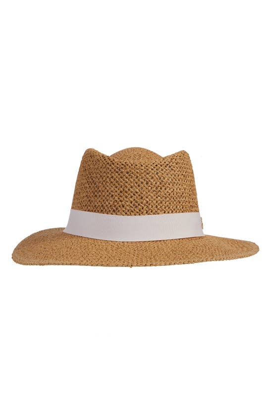Bruno Magli Open Weave Ribbon Band Fedora Hat In Vicuna/ Pink
