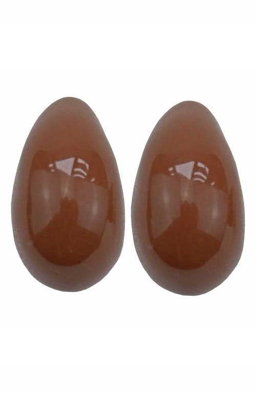 Enamel Teardrop Stud Earrings in Brown