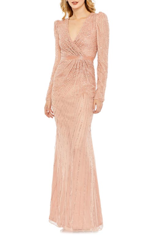 Mac Duggal Sequin Long Sleeve Faux Wrap Gown at Nordstrom,