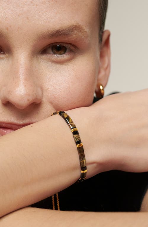 Shop Monica Vinader Delphi Tiger's Eye Friendship Bracelet In 18ct Gold Vermeil/tigers Eye