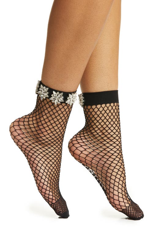 Crystal Couture Fishnet Crew Socks in Black