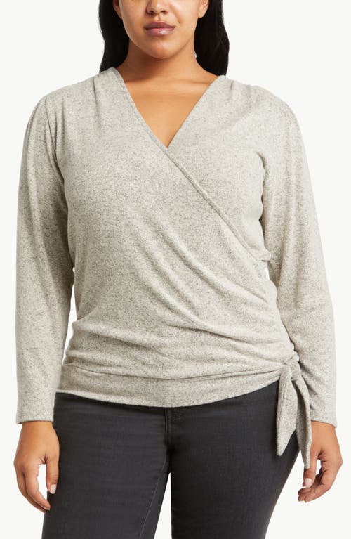 Loveappella Wrap Front Side Tie Knit Top in Oatmeal at Nordstrom, Size 3X