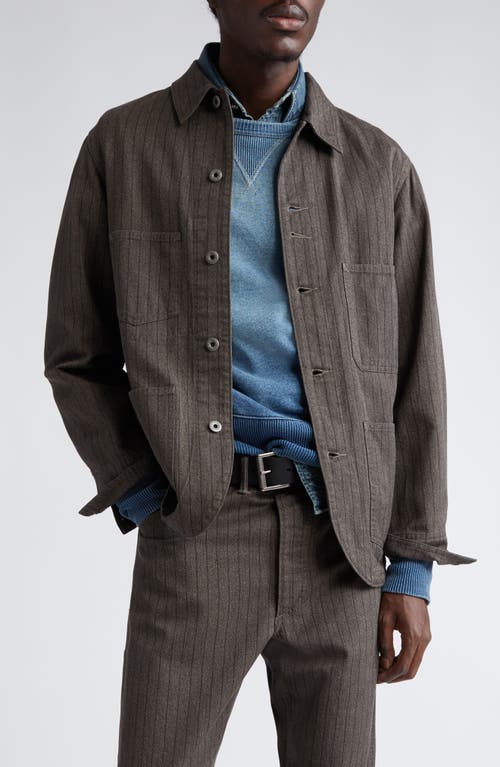 Double Rl Tanner Stripe Jaspé Twill Shirt Jacket In Gray