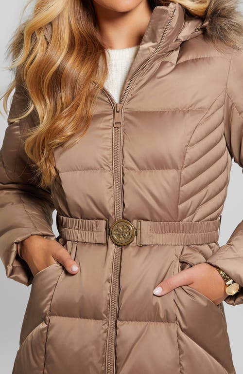 Guess Olga Down Puffer Coat With Removable Hood In Wet Sand