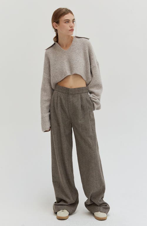 Shop Crescent Waffle Polo Crop Sweater In Heather Grey