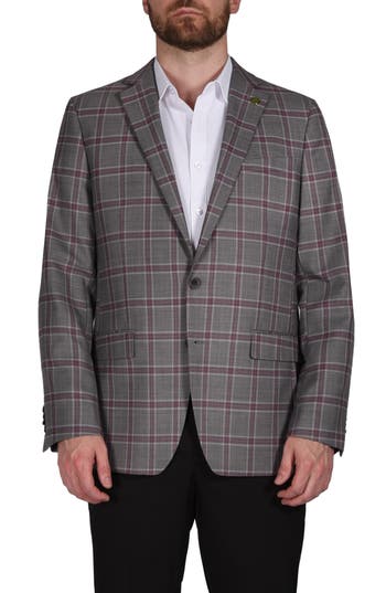 Cricketeer Plaid Wool Blend Blazer In Grey