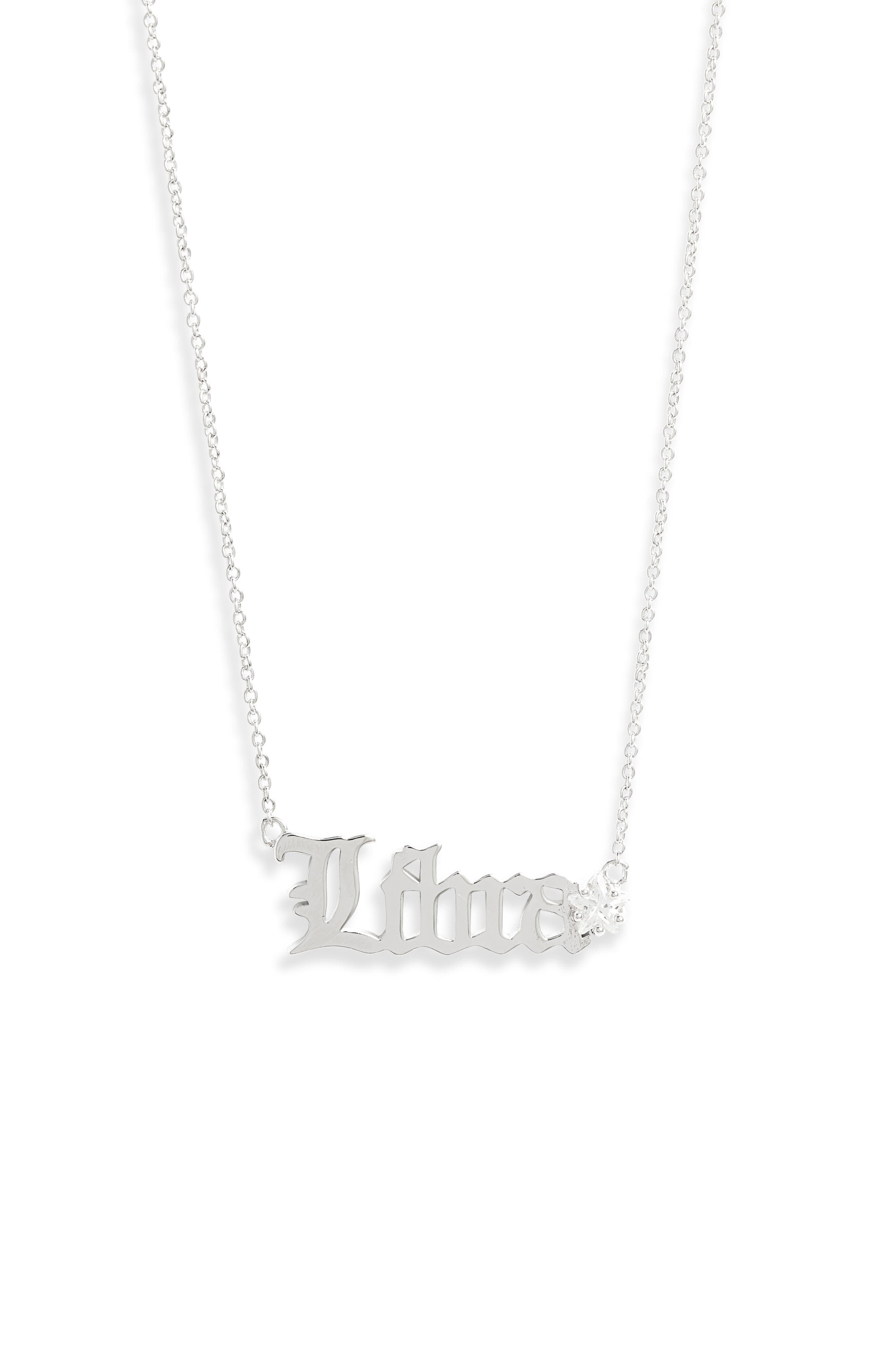 Melinda Maria Zodiac Script Pendant Necklace In Silver- Libra