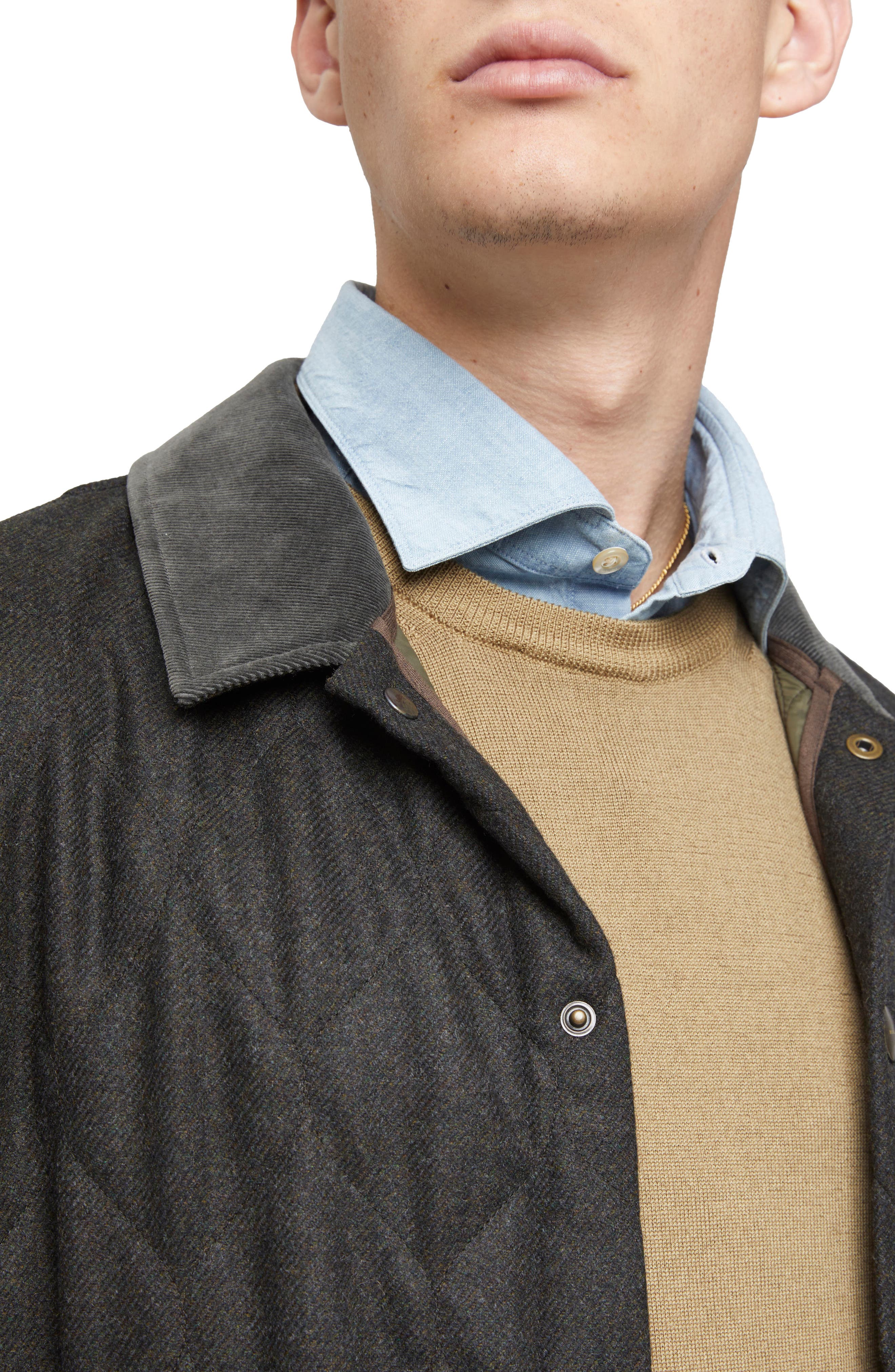 Boglioli Quilted Virgin Wool Twill Shirt Jacket in Grey Green 