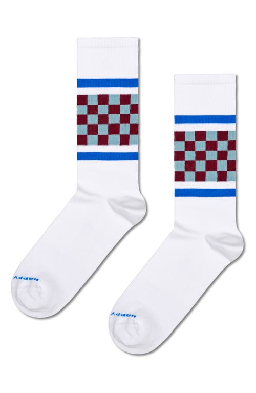 Happy Socks Check Stripe Cotton Blend Crew Socks in White 