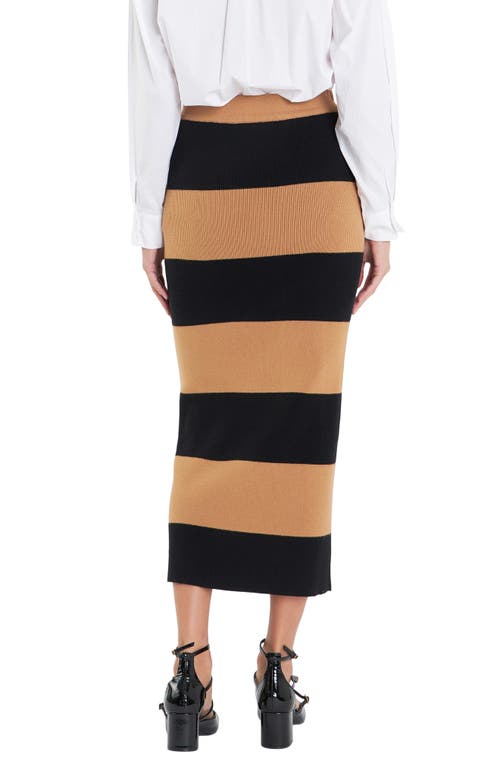 English Factory Stripe Knit Skirt In Camel/black