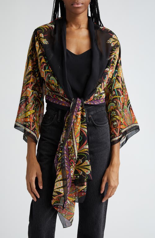 Etro Paisley Print Silk Chiffon Wrap Jacket On Black Base at Nordstrom,