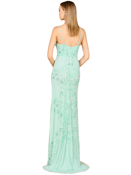 Lara New York Body Con V-neck Beaded Gown In Mint