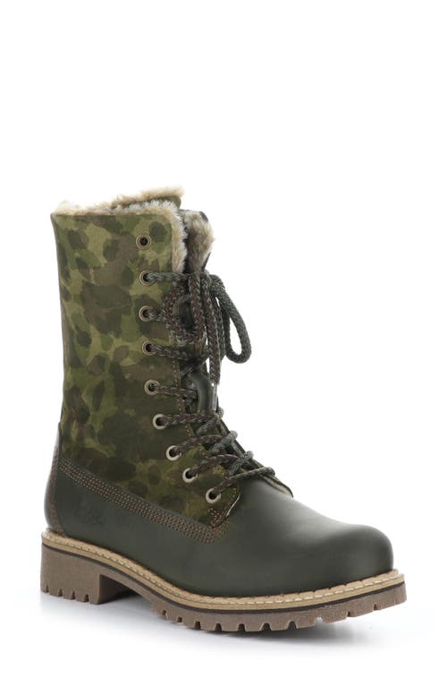 Bos. & Co. Hanz Waterpoof Faux Fur Wool Lined Combat Boot in Olive Saddle/Camo Suede
