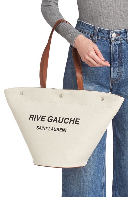 Shop Saint Laurent Rive Gauche Canvas Tote In Greggio/nero/brick