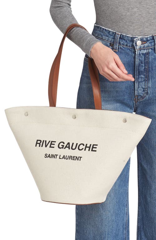 Saint Laurent Rive Gauche Canvas Tote In Greggio/nero/brick